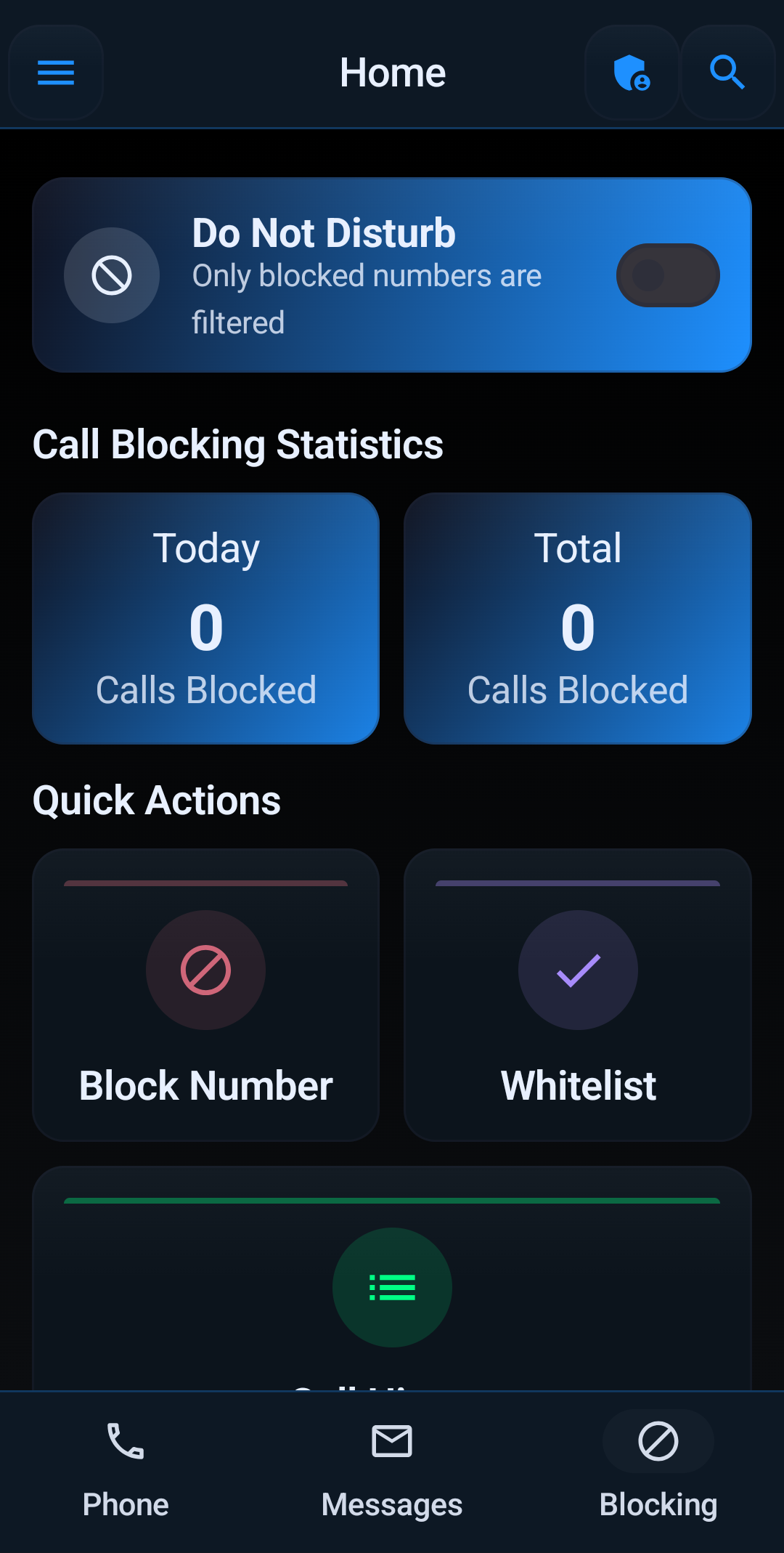 Block Guard Android app dashboard for AI-assisted spam call blocking